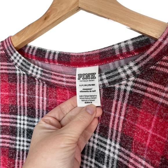 Christmas VS PINK red plaid pajamas with rose gold spell out logo size small - Picture 3 of 14